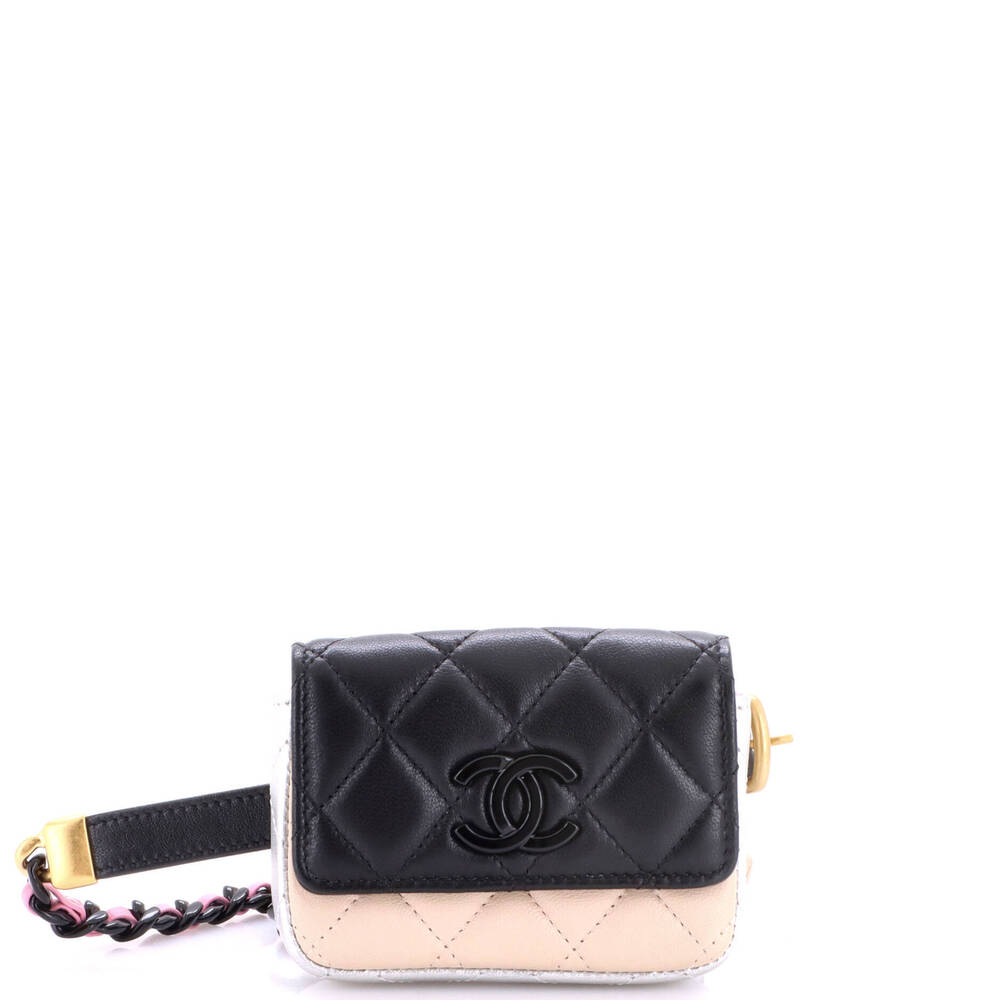 Chanel CC Flap Card Holder Resin Chain Belt Bag Quilted Lambskin